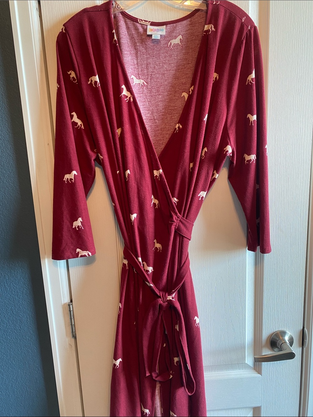 LuLaRoe Maroon Horse Wrapped A-line Dress